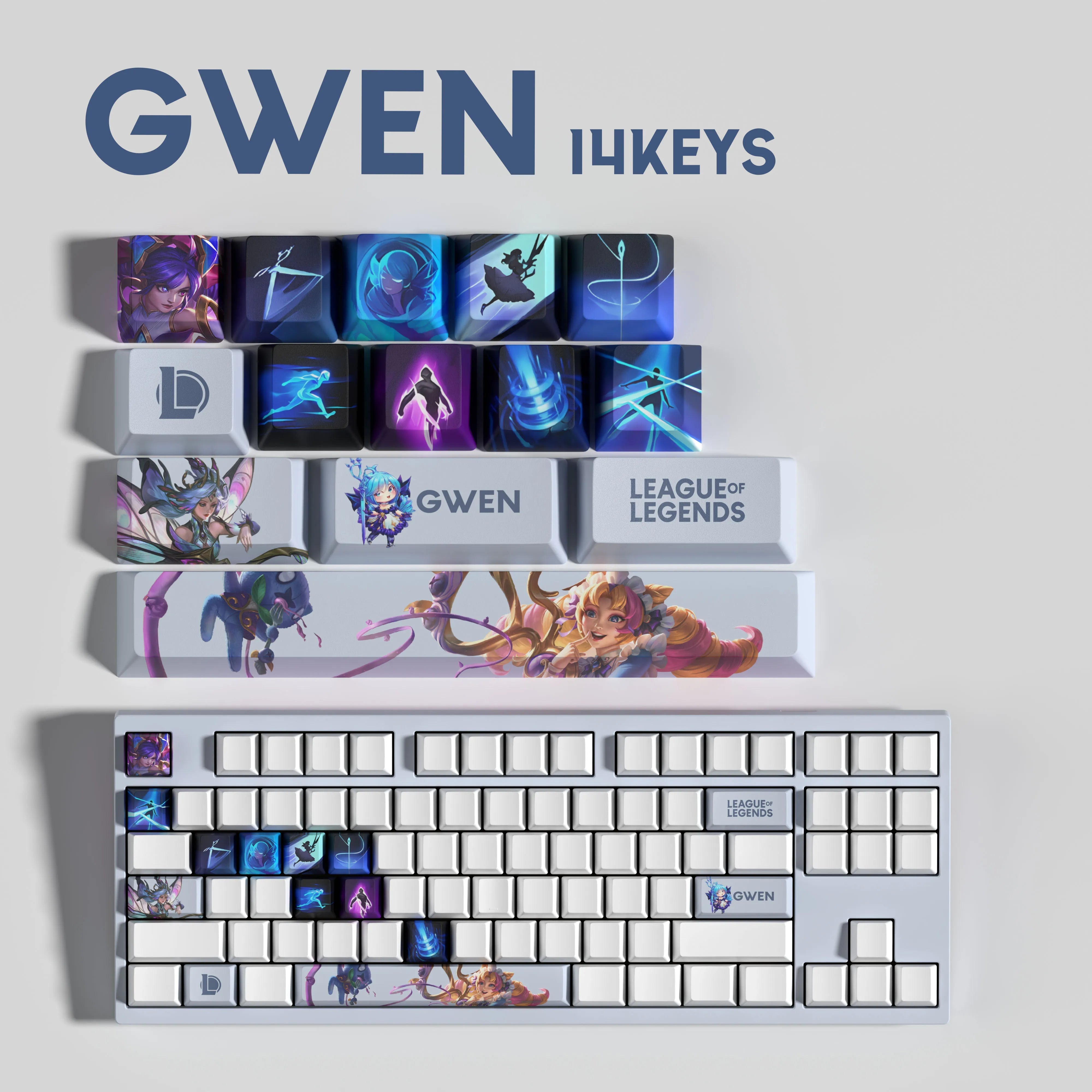 NEW SPECIAL EDITION League of Legends Gwen Keycaps – 14 Key